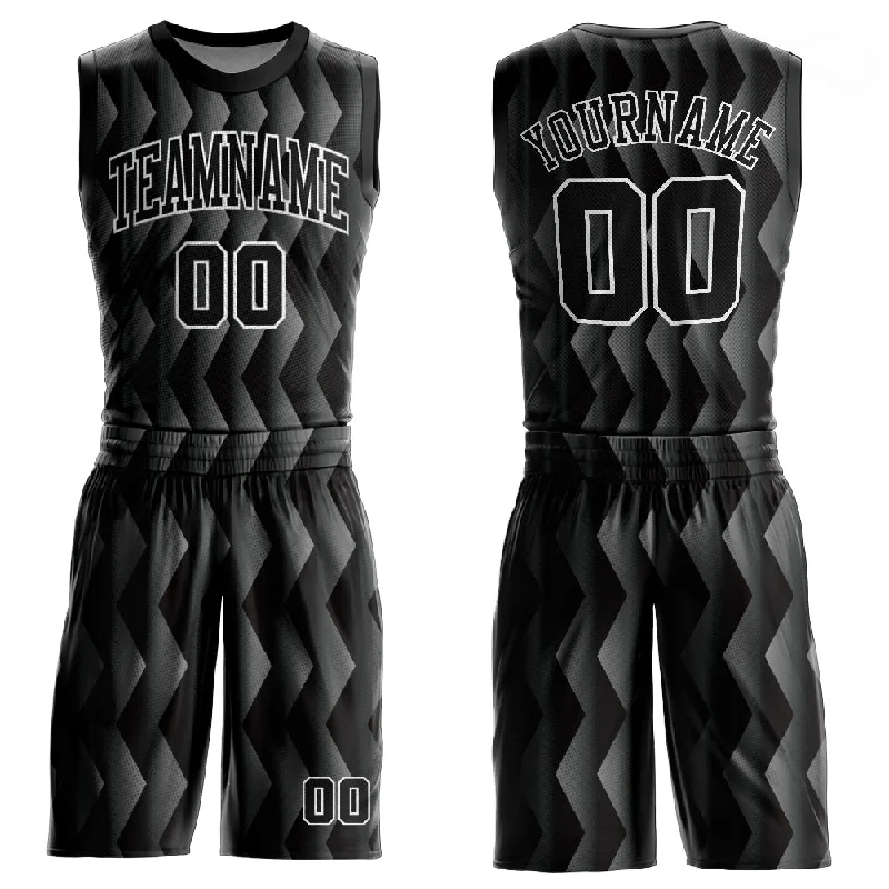 Basketball Jersey with Breathable Fabric-Custom Black Black-Gray Round Neck Sublimation Basketball Suit Jersey