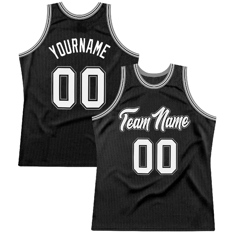 Basketball Jersey with Bold Patterns-Custom Black White-Gray Authentic Throwback Basketball Jersey