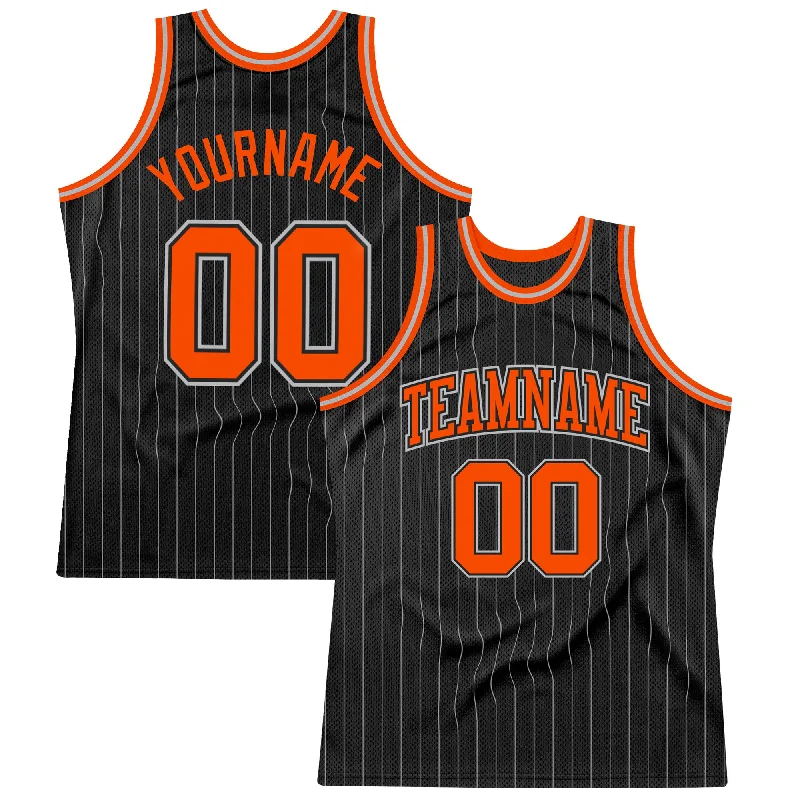 Basketball Jersey with Player Name-Custom Black Gray Pinstripe Orange-Gray Authentic Basketball Jersey