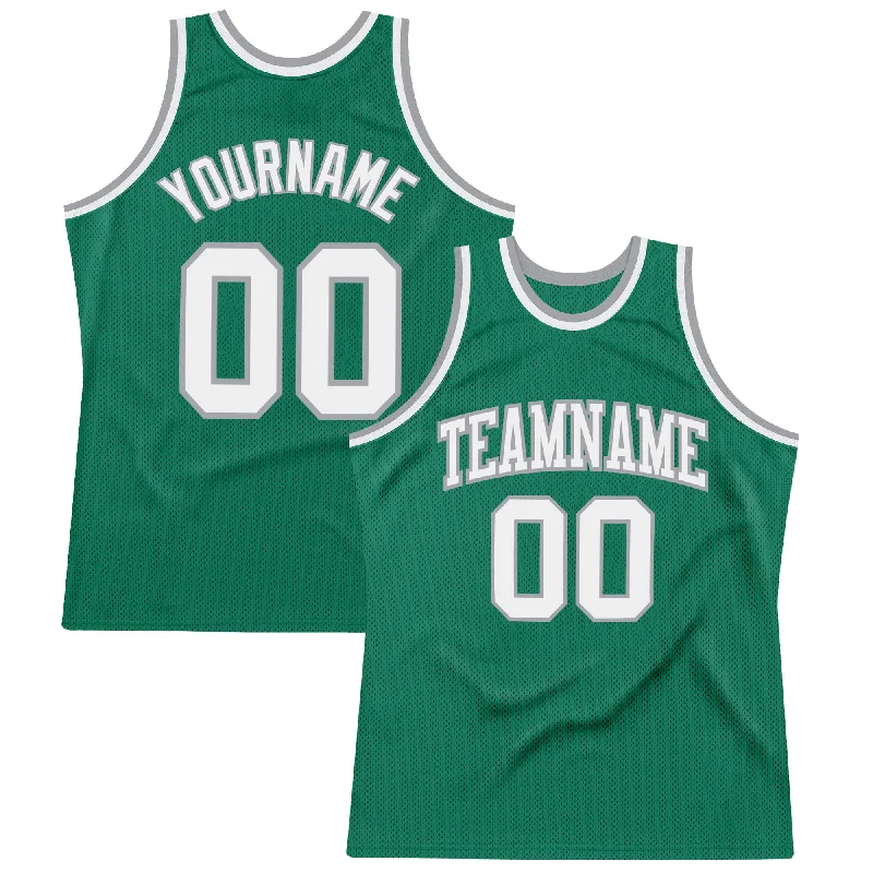 Personalized Basketball Jersey for Kids-Custom Kelly Green White-Gray Authentic Throwback Basketball Jersey