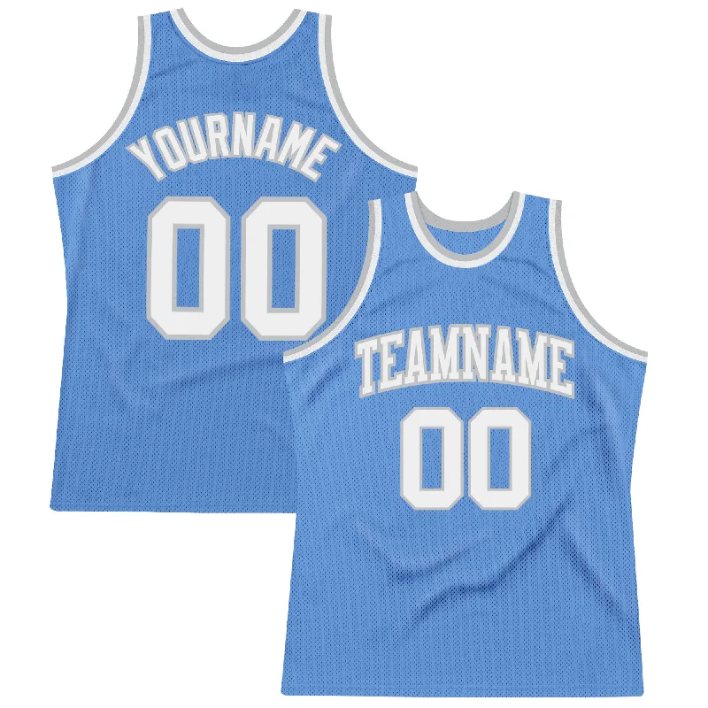 Basketball Jersey for Senior League-Custom Light Blue White-Gray Authentic Throwback Basketball Jersey