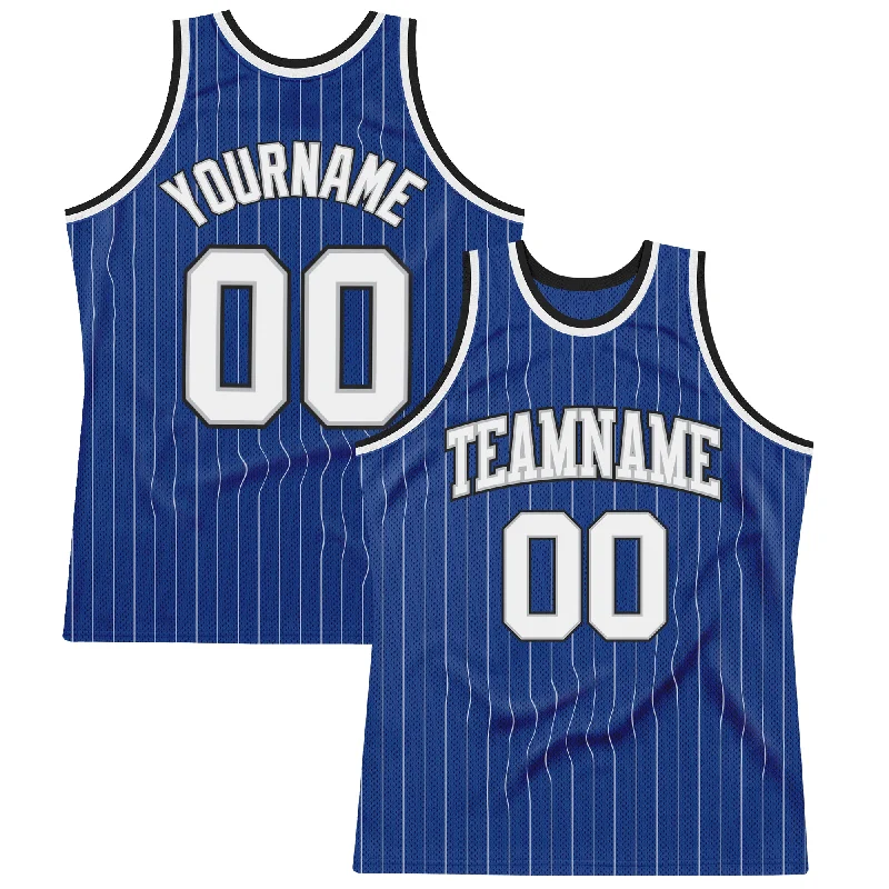 Basketball Jersey for Youth Teams-Custom Royal White Pinstripe White Gray-Black Authentic Basketball Jersey