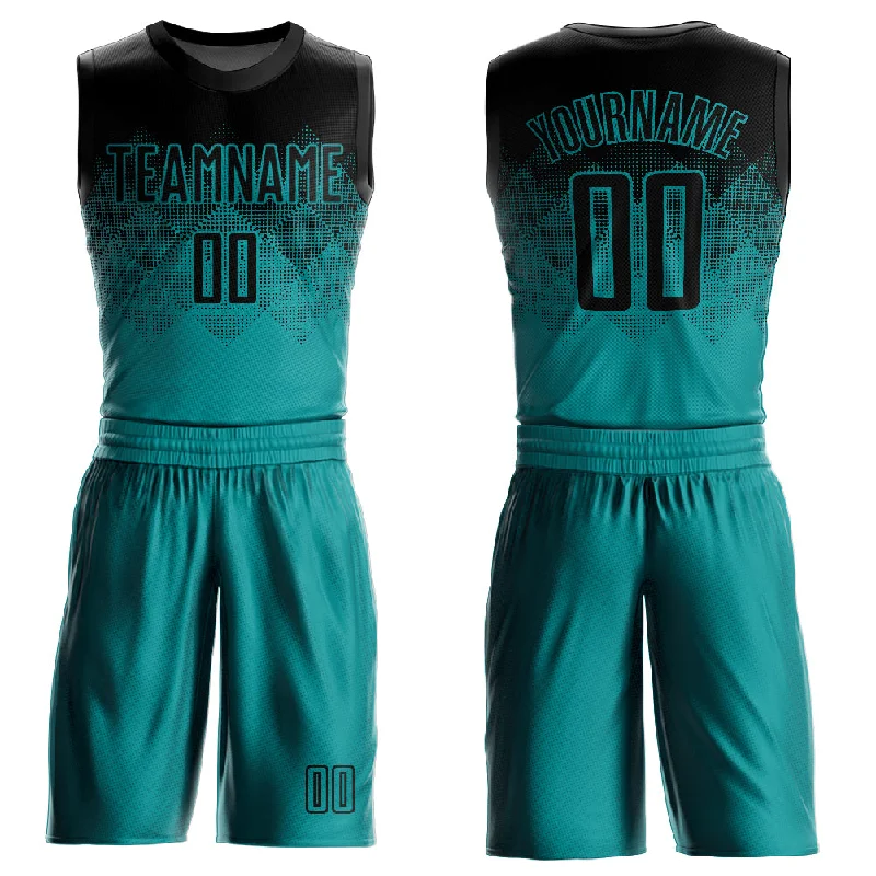 Professional Basketball Jersey-Custom Teal Black Round Neck Sublimation Basketball Suit Jersey