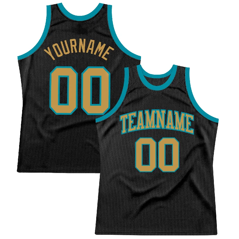 Basketball Jersey for All Ages-Custom Black Old Gold-Teal Authentic Throwback Basketball Jersey