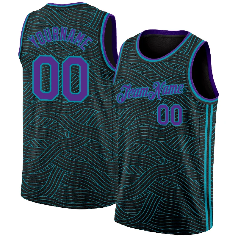 Basketball Jersey with Numbered Sleeves-Custom Black Purple-Teal Authentic City Edition Basketball Jersey