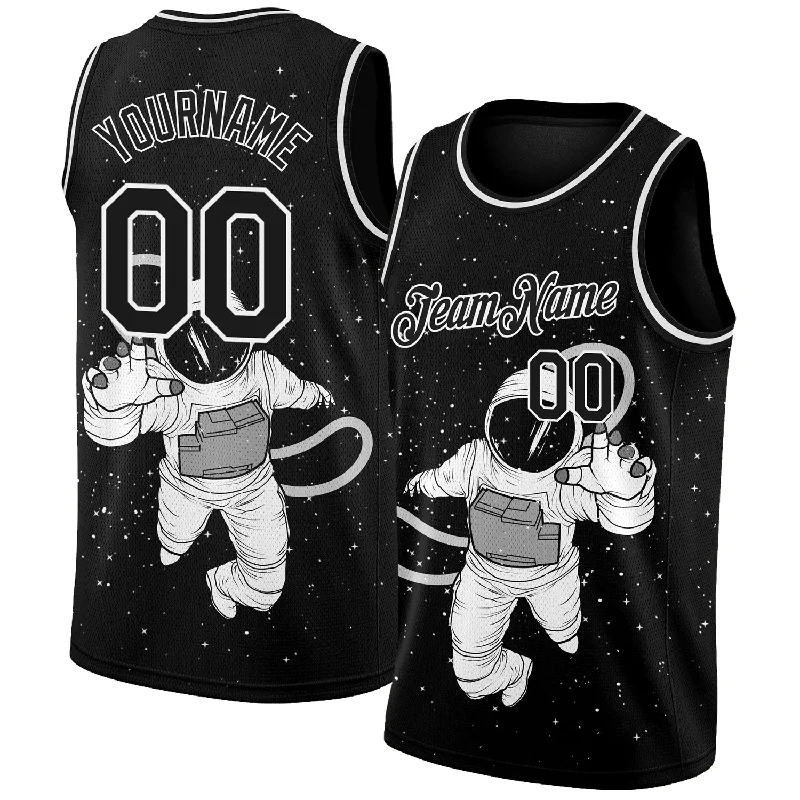 Basketball Jersey with Personalized Style-Custom Black White 3D Pattern Design Astronaut Authentic Basketball Jersey