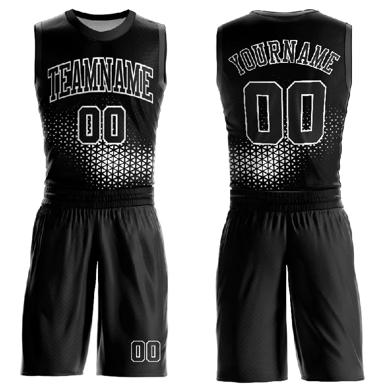 Personalized Basketball Jersey for Men-Custom Black White Round Neck Sublimation Basketball Suit Jersey