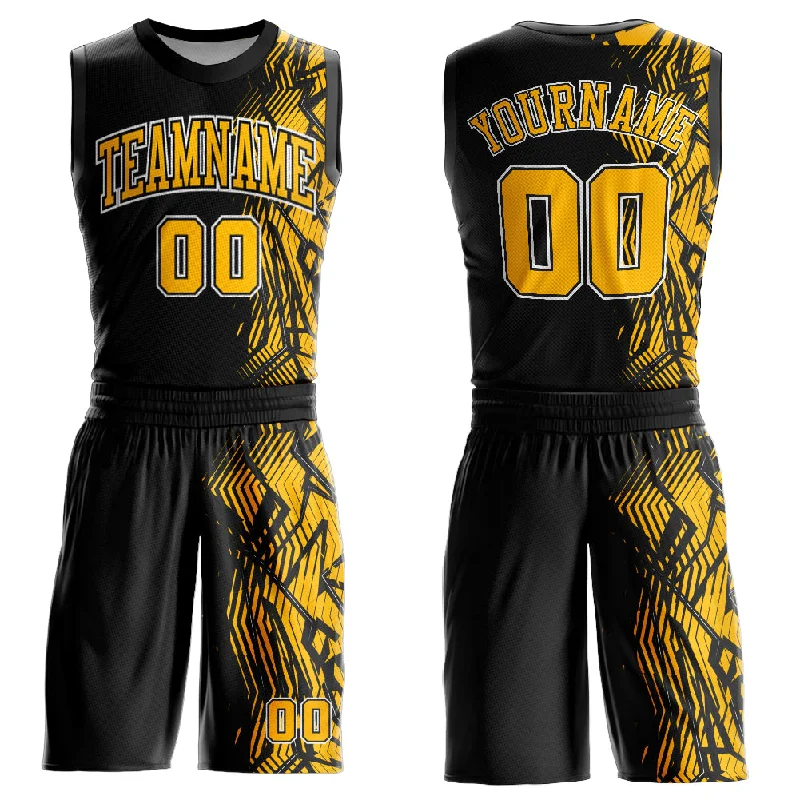 Professional Team Basketball Jersey-Custom Black Gold-White Round Neck Sublimation Basketball Suit Jersey