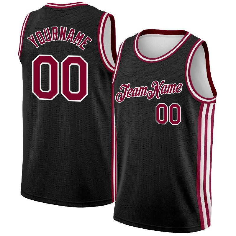 Basketball Jersey with Cool Technology-Custom Black Maroon-White Side Stripes Authentic City Edition Basketball Jersey