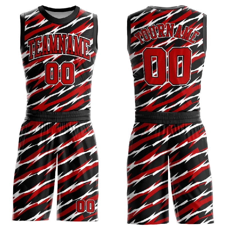 High-End Basketball Jersey-Custom Black Red-White Round Neck Sublimation Basketball Suit Jersey