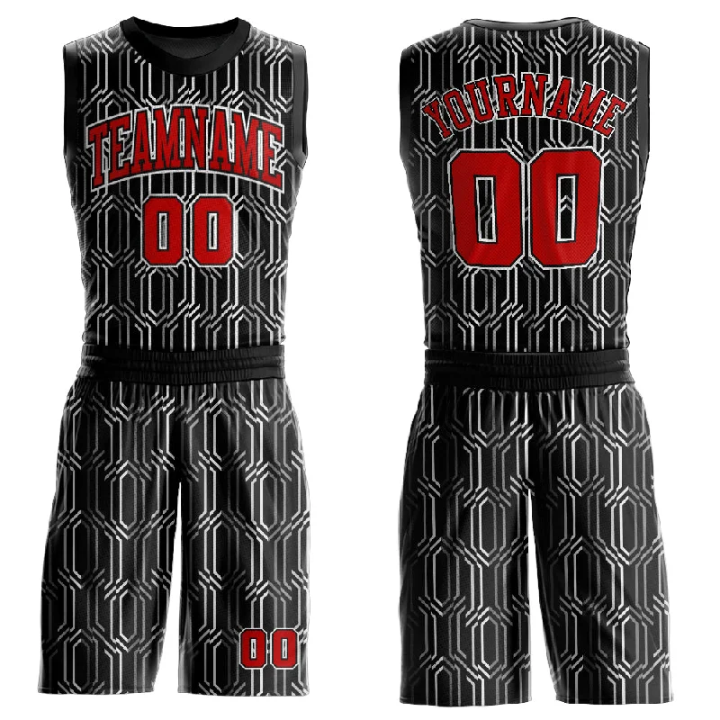 Custom Basketball Jersey with Number-Custom Black Red-White Round Neck Sublimation Basketball Suit Jersey