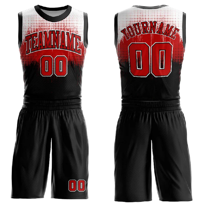 Basketball Jersey with Signature Design-Custom Black Red-White Round Neck Sublimation Basketball Suit Jersey