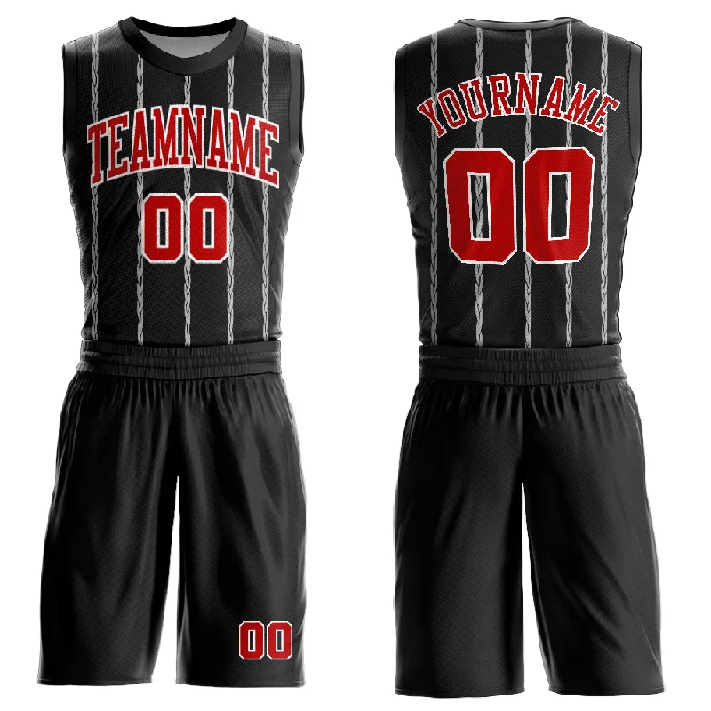 Custom Basketball Jersey for Fans-Custom Black Red-White Round Neck Sublimation Basketball Suit Jersey