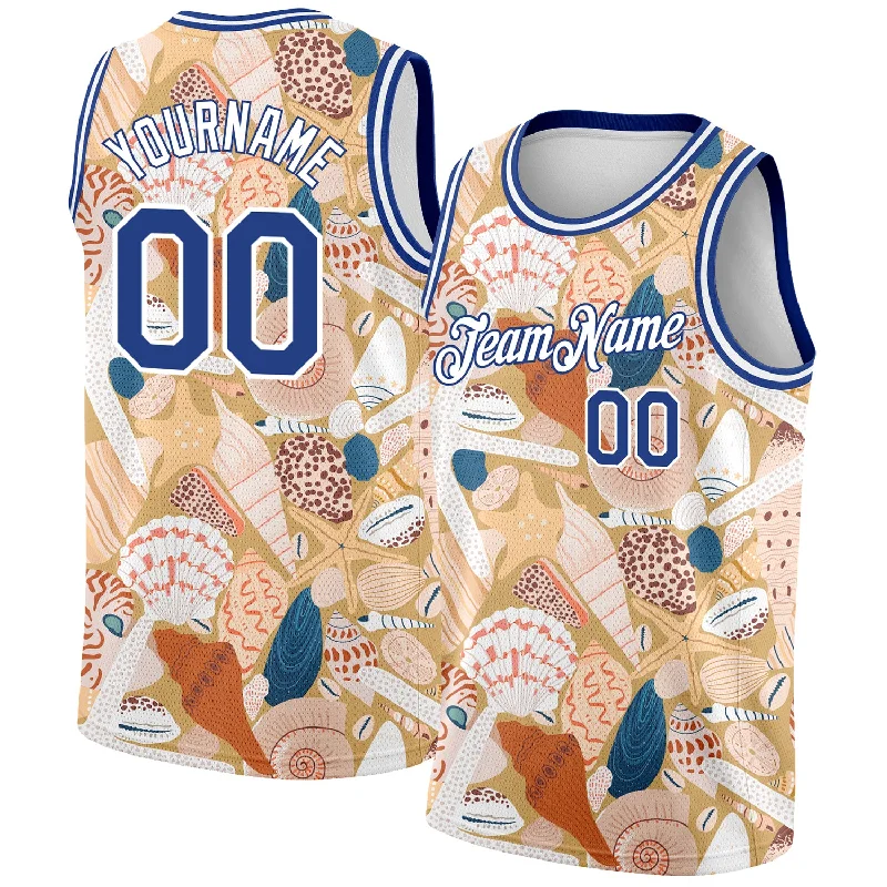 Basketball Jersey for Home Team-Custom City Cream Royal-White 3D Pattern Beach Seashells And Starfishes Authentic Basketball Jersey