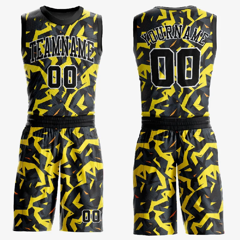 Basketball Jersey with Classic Design-Custom Gold Black-White Round Neck Sublimation Basketball Suit Jersey