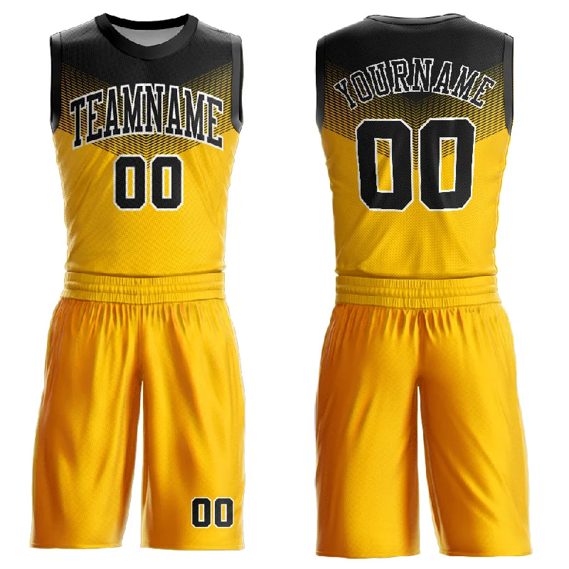 Basketball Jersey for Tournament-Custom Gold Black-White Round Neck Sublimation Basketball Suit Jersey