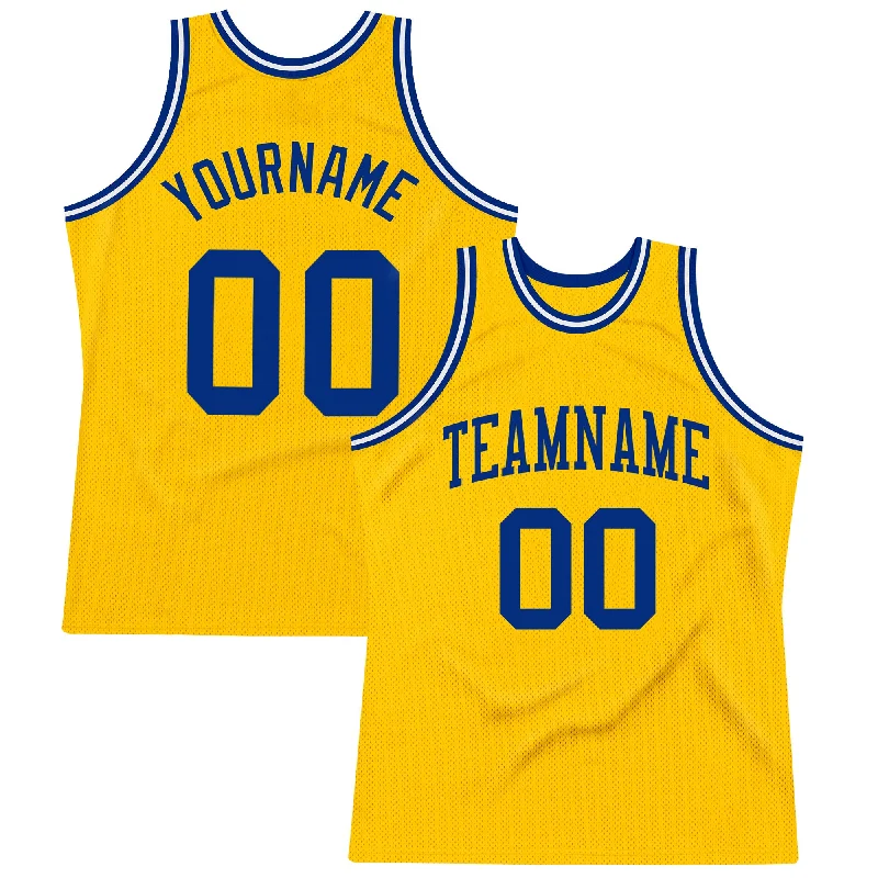 Custom Basketball Jersey with Patches-Custom Gold Royal-White Authentic Throwback Basketball Jersey