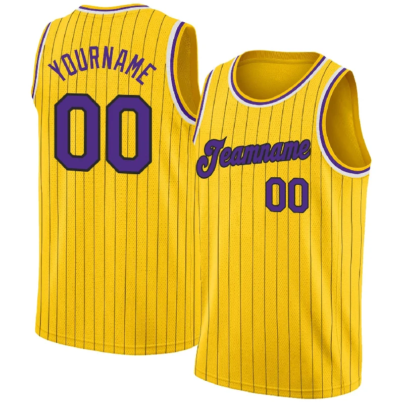 Personalized Basketball Jersey for Kids-Custom Gold Black Pinstripe Purple-White Authentic Basketball Jersey