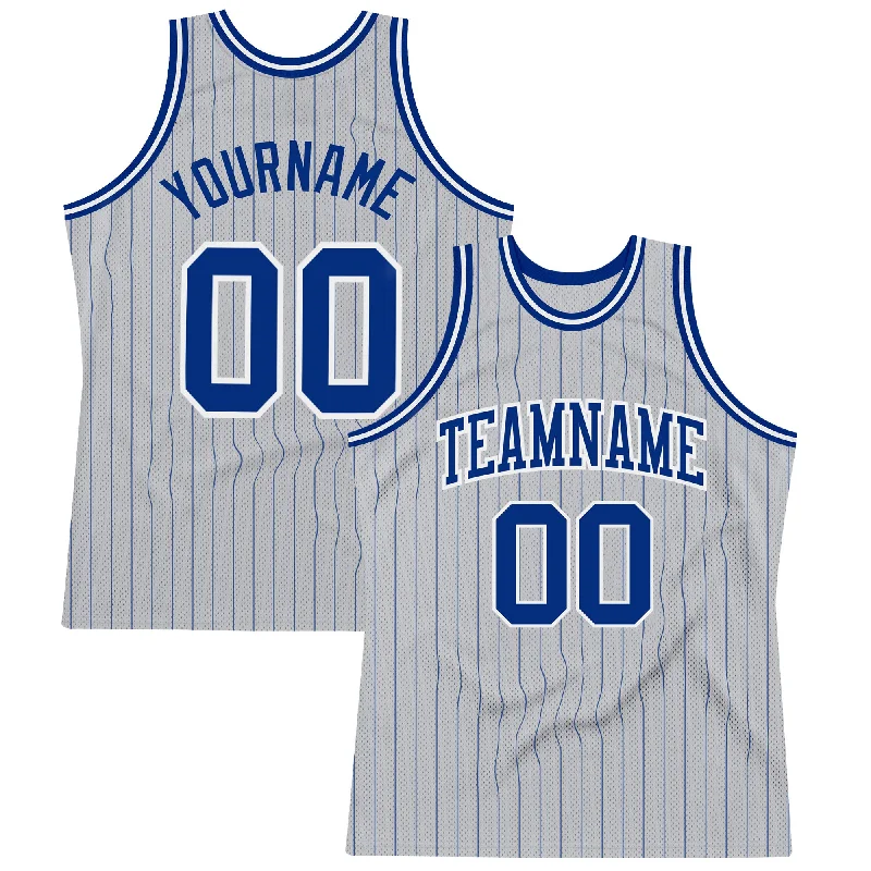 Basketball Jersey for College Teams-Custom Gray Royal Pinstripe Royal-White Authentic Basketball Jersey