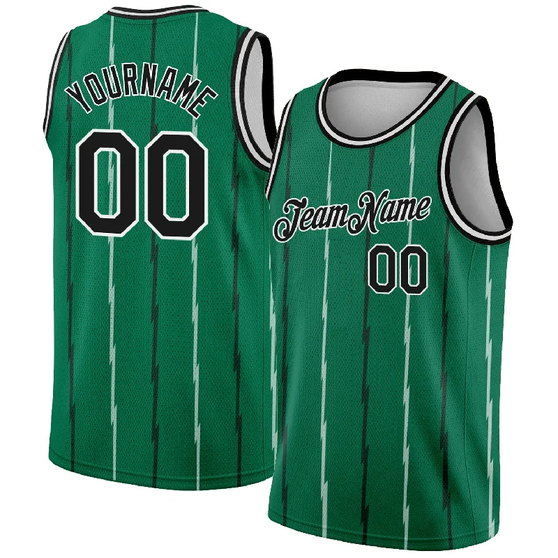 Basketball Jersey for College Basketball-Custom Kelly Green Black-White Lines Authentic City Edition Basketball Jersey