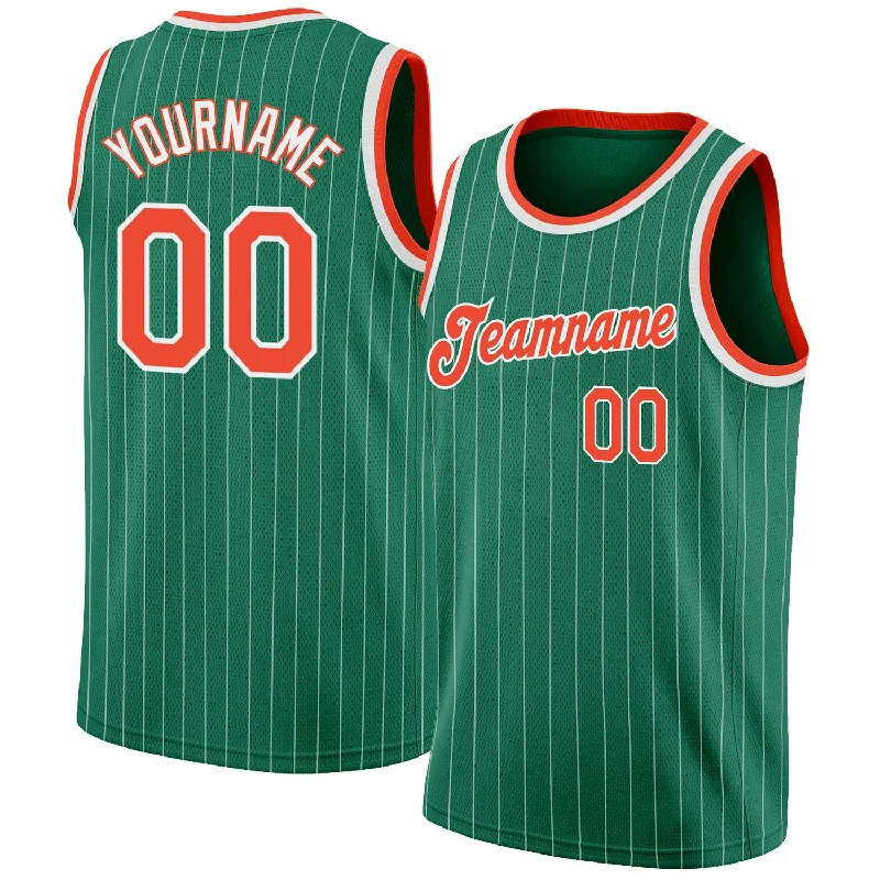 Personalized Basketball Jersey for Men-Custom Kelly Green White Pinstripe Orange-White Authentic Basketball Jersey