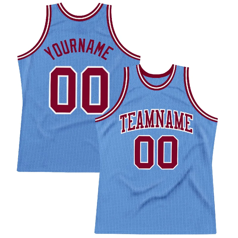 Basketball Jersey for Special Gifts-Custom Light Blue Maroon-White Authentic Throwback Basketball Jersey