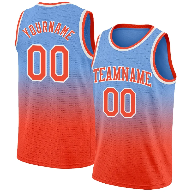 Basketball Jersey for Youth Basketball-Custom Light Blue Orange-White Authentic Fade Fashion Basketball Jersey