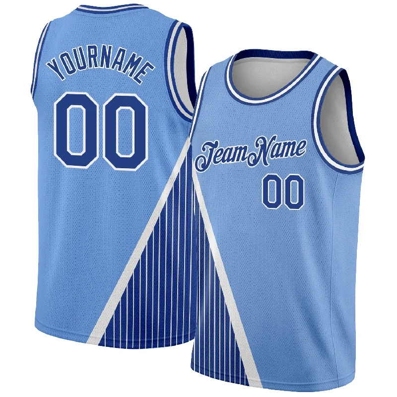 Basketball Jersey for Basketball Leagues-Custom Light Blue Royal-White Triangle Pinstripes Authentic City Edition Basketball Jersey