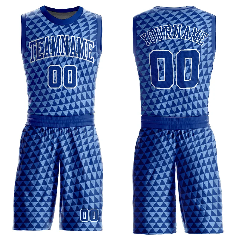 Retro Custom Basketball Jersey-Custom Light Blue Royal-White Triangle Shapes Round Neck Sublimation Basketball Suit Jersey