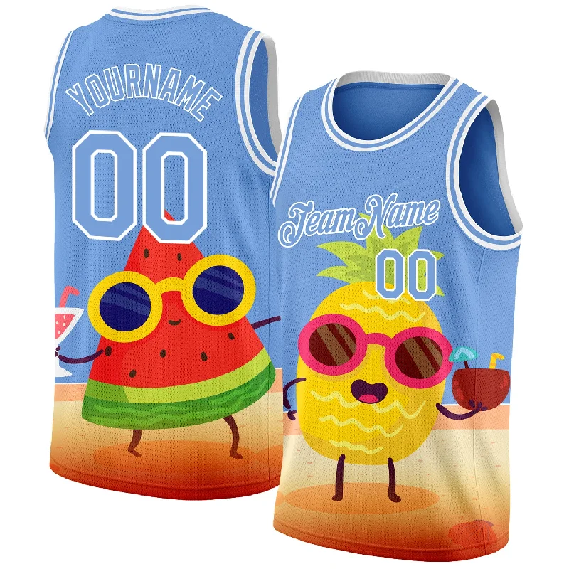 Custom Basketball Jersey for Teams and Fans-Custom Light Blue White 3D Pattern Summer Beach Holiday Authentic Basketball Jersey