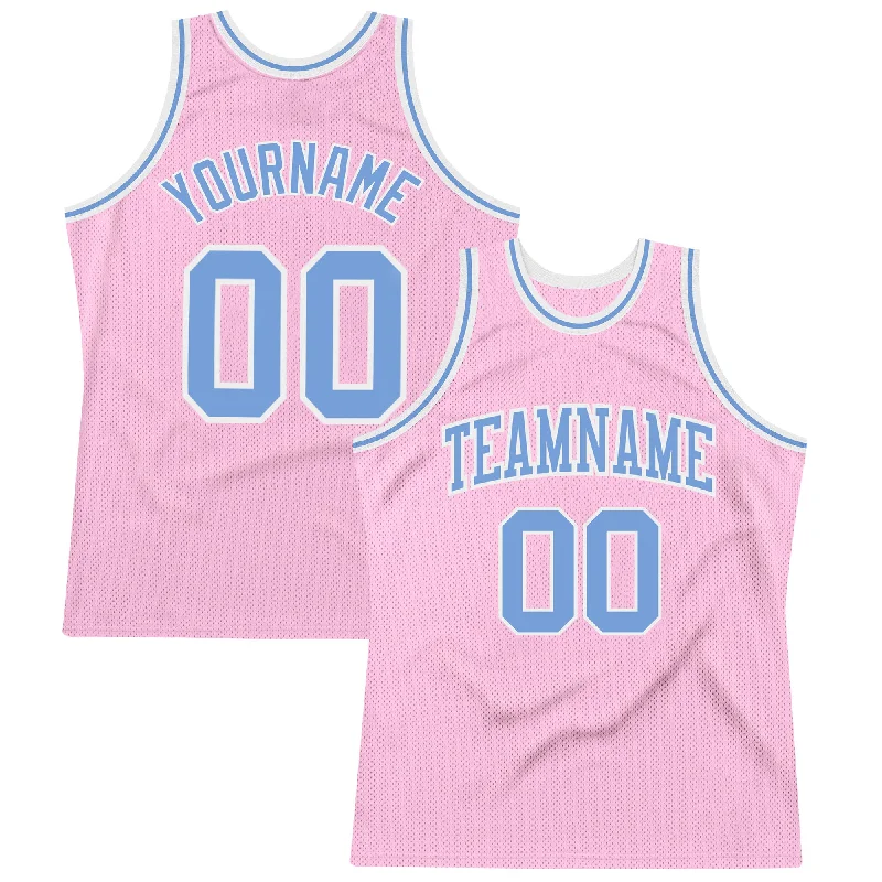 Basketball Jersey with Stretch Fabric-Custom Light Pink Light Blue-White Authentic Throwback Basketball Jersey