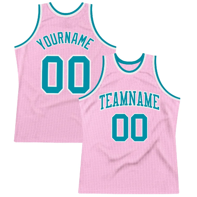 Basketball Jersey for Holiday Events-Custom Light Pink Teal-White Authentic Throwback Basketball Jersey