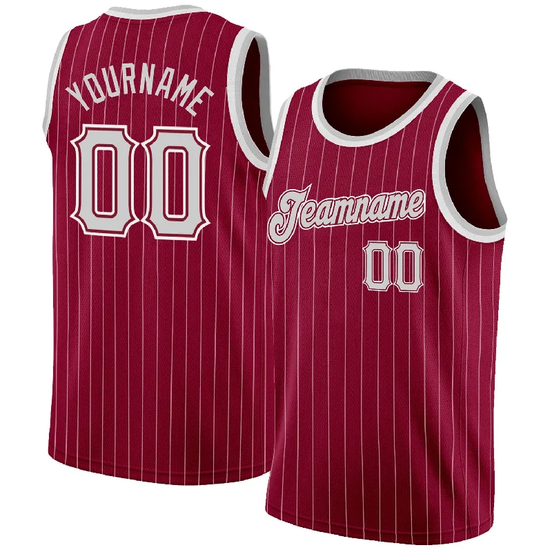 Basketball Jersey for Fan Gatherings-Custom Maroon White Pinstripe Gray-White Authentic Basketball Jersey