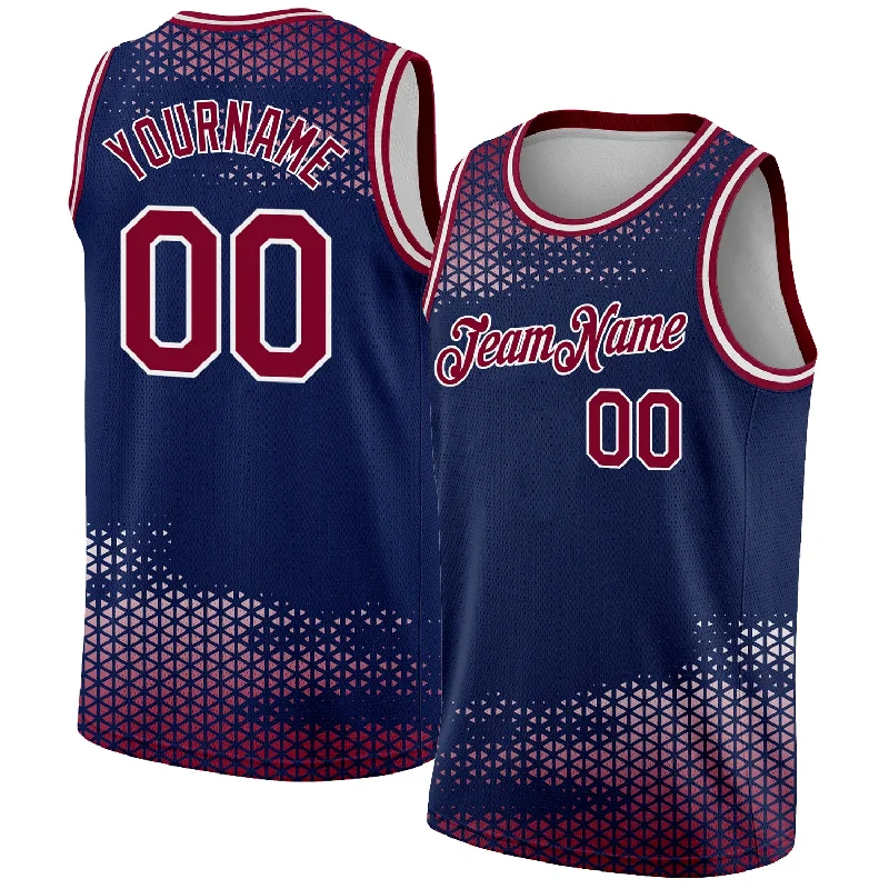 Basketball Jersey with Artistic Print-Custom Navy Maroon-White Triangle Shapes Authentic City Edition Basketball Jersey