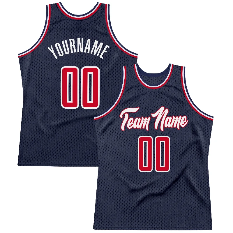 Basketball Jersey with Modern Fit-Custom Navy Red-White Authentic Throwback Basketball Jersey