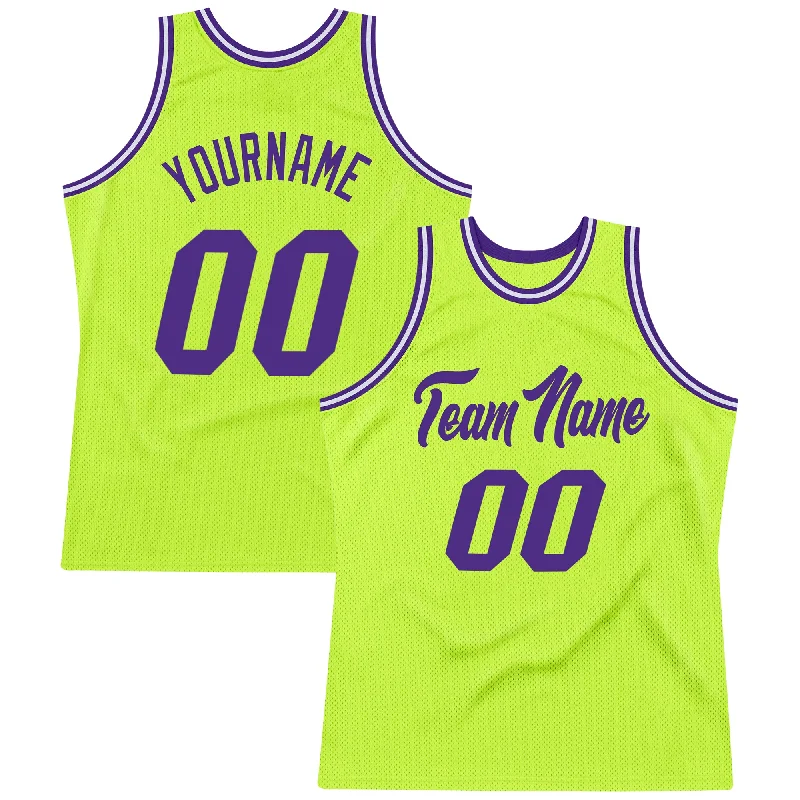 Basketball Jersey with Number-Custom Neon Green Purple-White Authentic Throwback Basketball Jersey