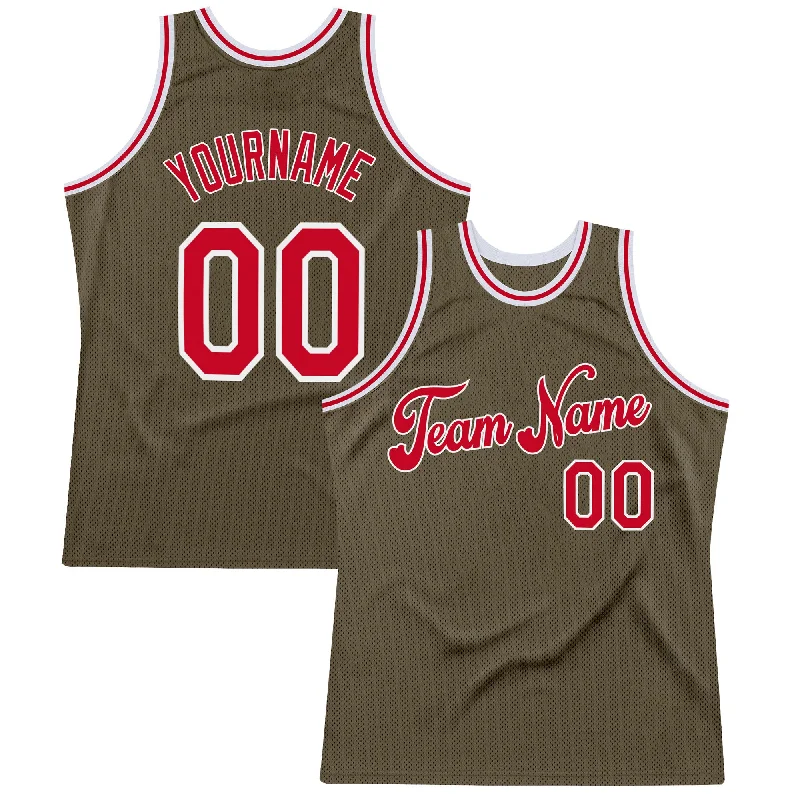 Basketball Jersey for Tournament Play-Custom Olive Red-White Authentic Throwback Salute To Service Basketball Jersey