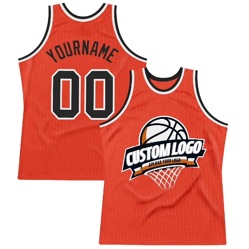 Basketball Jersey with Performance Fit-Custom Orange Black-White Authentic Throwback Basketball Jersey