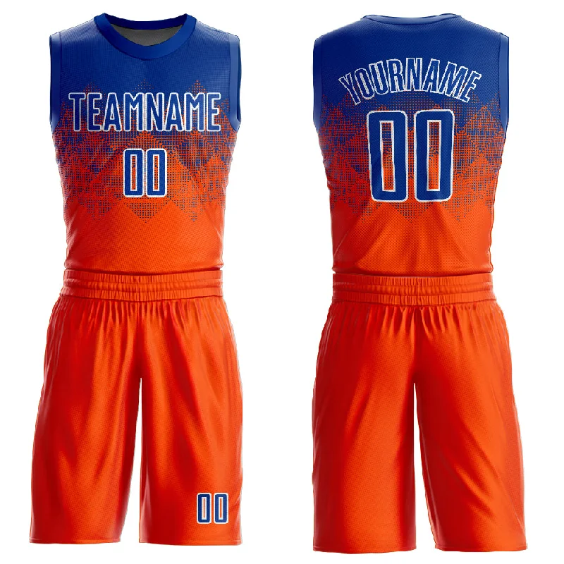 Basketball Jersey for Outdoor Games-Custom Orange Royal-White Round Neck Sublimation Basketball Suit Jersey