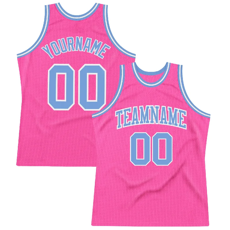 Custom Basketball Jersey for Fans-Custom Pink Light Blue-White Authentic Throwback Basketball Jersey