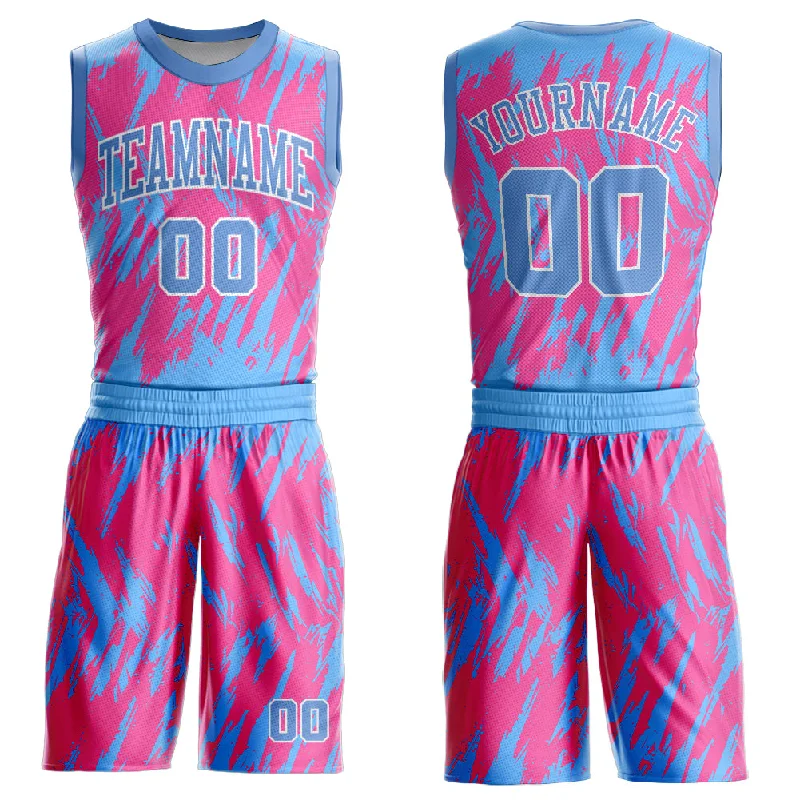 Basketball Jersey for Sports Fanatics-Custom Pink Light Blue-White Round Neck Sublimation Basketball Suit Jersey