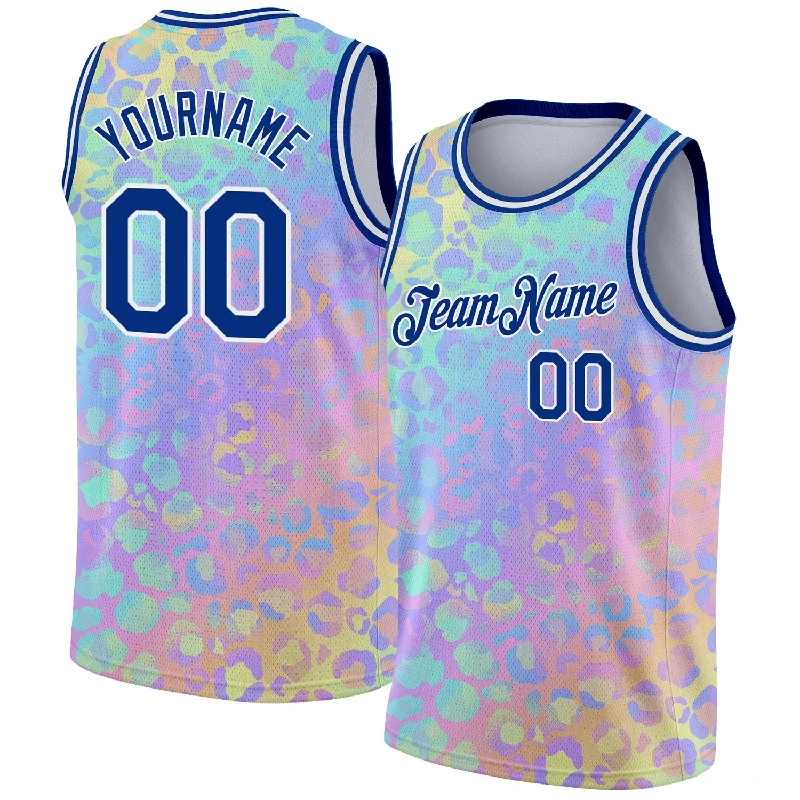 Basketball Jersey for Fan Club Members-Custom Pink Royal-White 3D Pattern Design Leopard Print Authentic Basketball Jersey