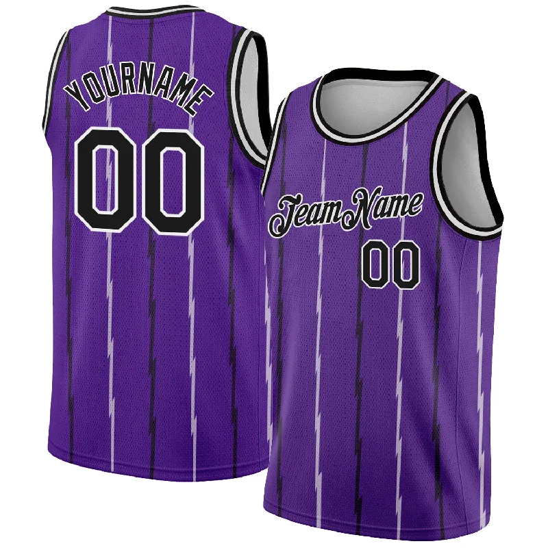 Basketball Jersey for Fan Gatherings-Custom Purple Black-White Lines Authentic City Edition Basketball Jersey