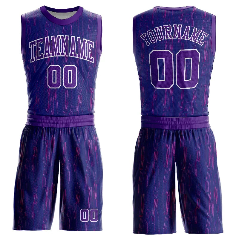 Basketball Jersey with Custom Patterns-Custom Purple White Round Neck Sublimation Basketball Suit Jersey