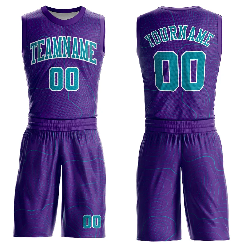 Basketball Jersey for Softball Teams-Custom Purple Teal-White Round Neck Sublimation Basketball Suit Jersey