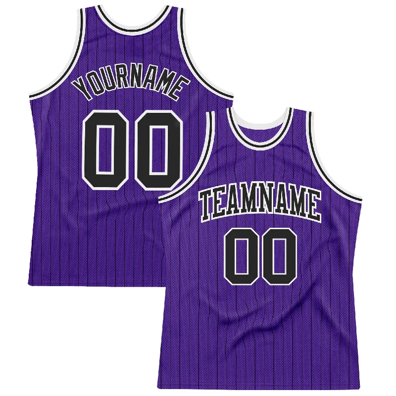 Basketball Jersey for Sports Teams-Custom Purple Black Pinstripe Black-White Authentic Basketball Jersey