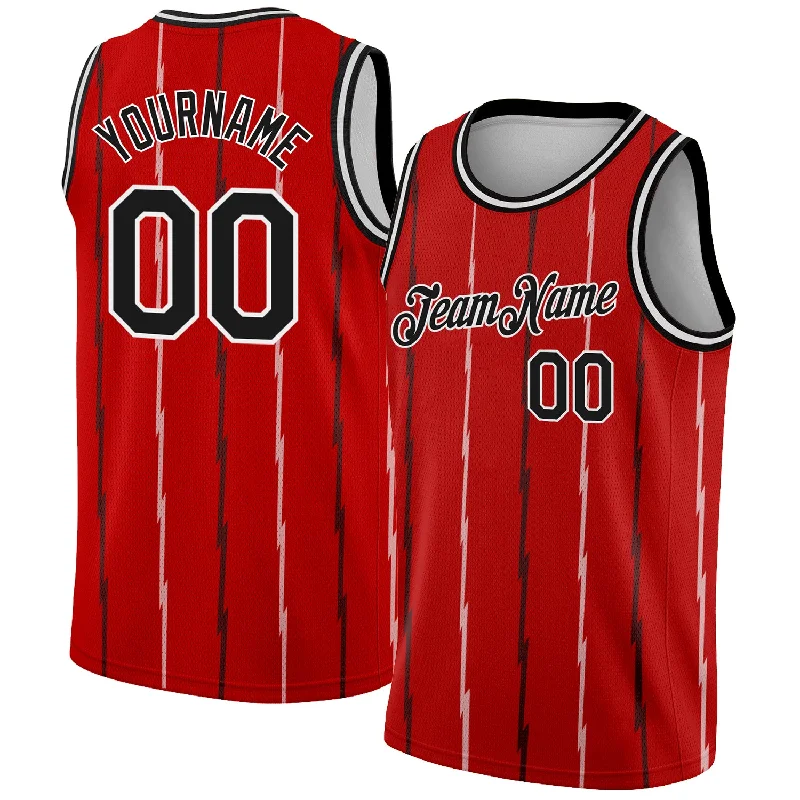 Basketball Jersey with Signature Design-Custom Red Black-White Lines Authentic City Edition Basketball Jersey