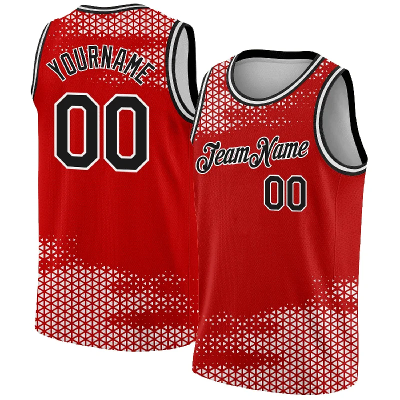 Basketball Jersey with Player Customization-Custom Red Black-White Triangle Shapes Authentic City Edition Basketball Jersey