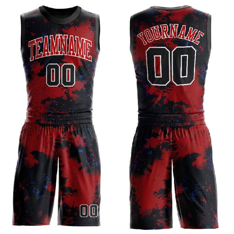 Basketball Jersey for Holiday Events-Custom Red Black-White Round Neck Sublimation Basketball Suit Jersey