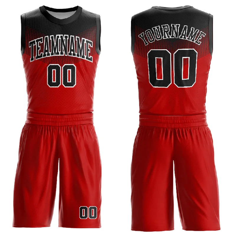 Basketball Jersey with Stretch Fabric-Custom Red Black-White Round Neck Sublimation Basketball Suit Jersey